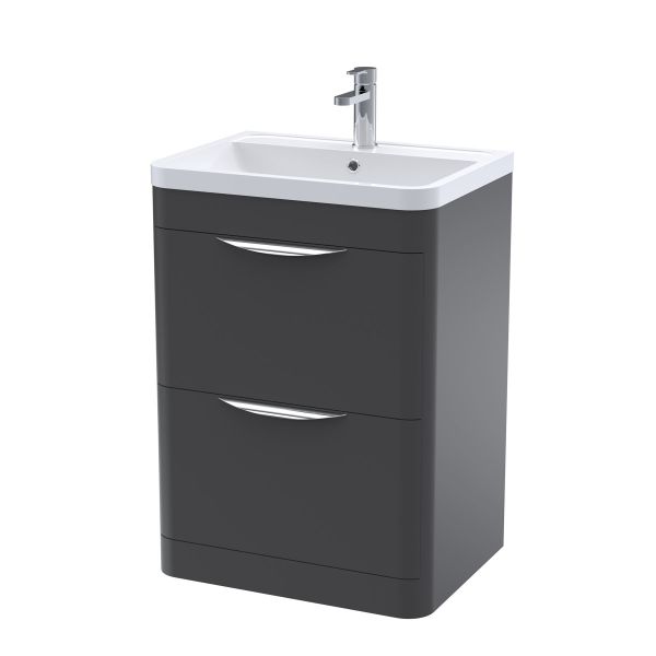 600mm Floor Standing 2 Drawer Vanity & Polymarble Basin - Nuie FPA1401 Black, Black colour ,image 1