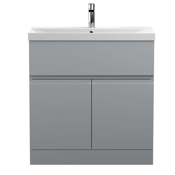 800mm Floor Standing 2-Door Vanity Unit & Basin 3 - Hudson Reed URB205D Satin Grey, Grey colour ,image 1