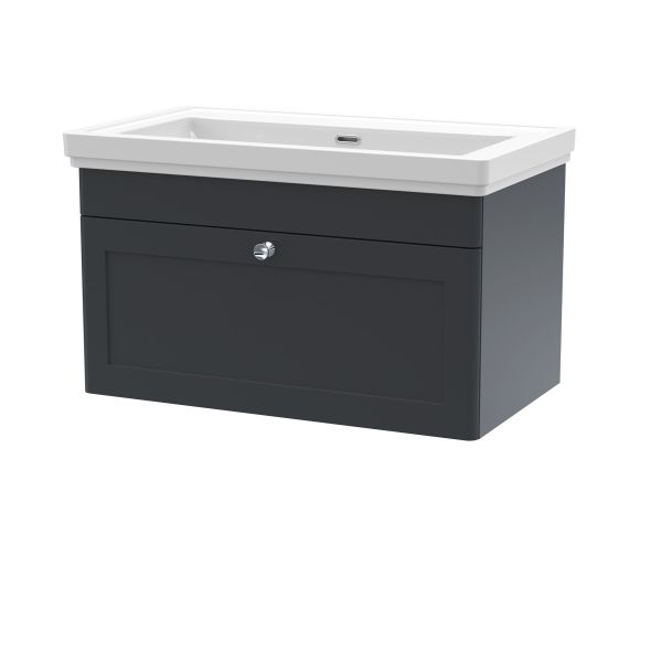 800mm Wall Hung 1 Drawer Vanity & Basin 0TH - Nuie CLC1496H Black, Black colour ,image 1
