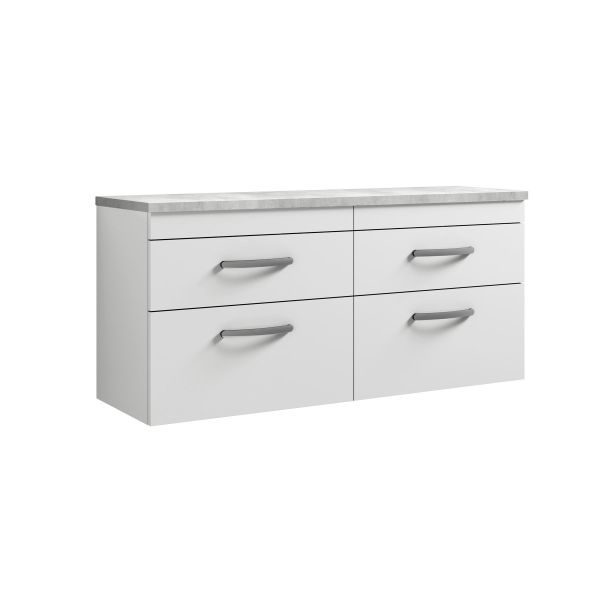 1200mm Wall Hung 4-Drawer Unit & Laminate Worktop - Nuie ATH048LBG2 White, White colour ,image 1