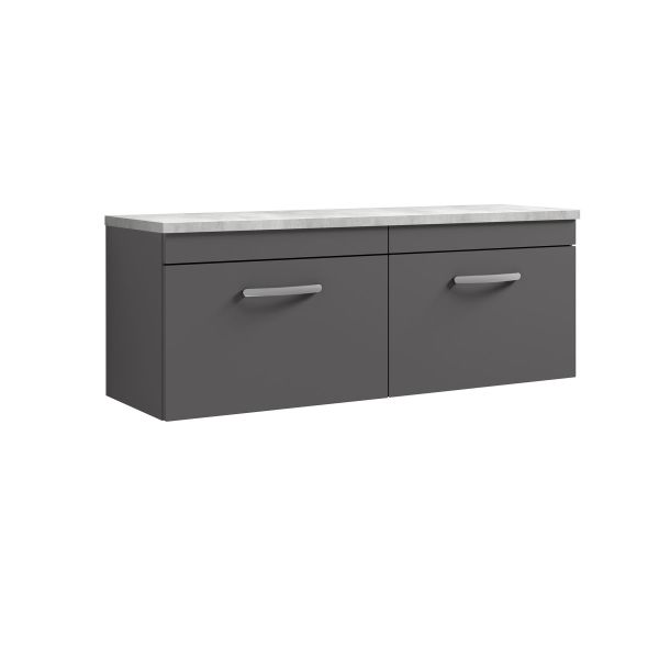 1200mm Wall Hung 2-Drawer Unit & Laminate Worktop - Nuie ATH077LBG2 Grey, Grey colour ,image 1