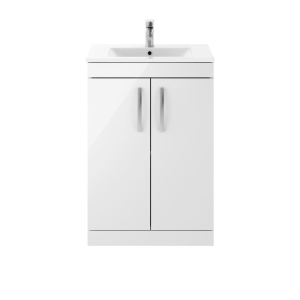 600mm Floor Standing Vanity With Basin 2 - Nuie ATH027B Gloss White, White colour ,image 2