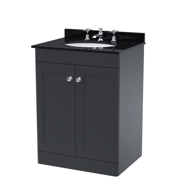 600mm Floor Standing 2 Door Vanity & Marble Top 3TH - Nuie CLC1425BR3 Black, Black colour ,image 1