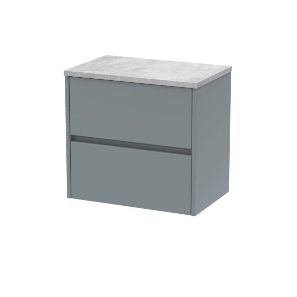 600mm Wall Hung 2 Drawer Unit & Worktop - Nuie HAV2304LBG Grey, Grey colour ,image 1