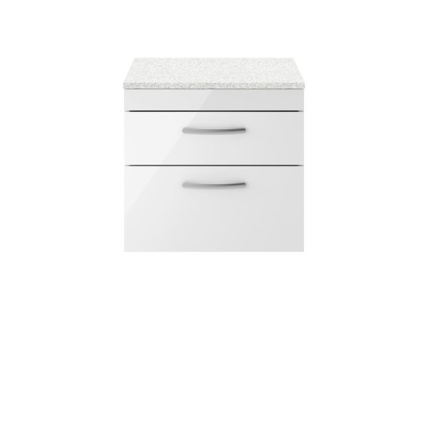 600mm Wall Hung Vanity With Sparkling White Worktop - Nuie ATH048LSW Gloss White, White colour ,image 1