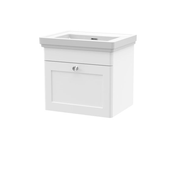500mm Wall Hung 1 Drawer Vanity & Basin 0TH - Nuie CLC191H White, White colour ,image 1