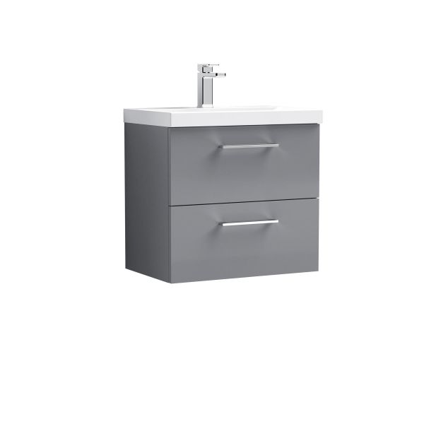 600mm Wall Hung 2 Drawer Vanity & Basin 3 - Nuie ARN2224D Grey, Grey colour ,image 1