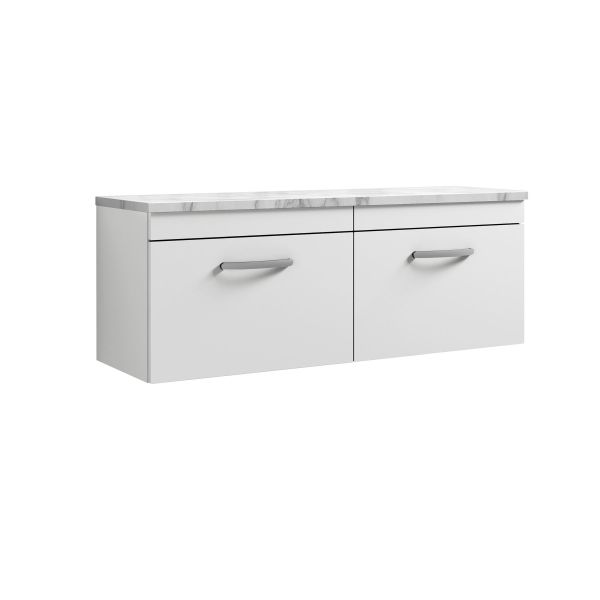 1200 Wall Hung 2-Drawer Unit & Laminate Worktop - Nuie ATH041LCM2 White, White colour ,image 1