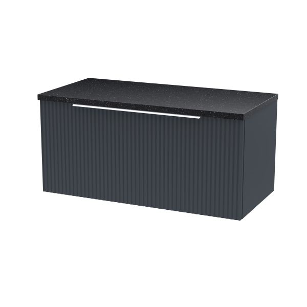 800mm Wall Hung Single Drawer Vanity & Laminate Top - Hudson Reed DFF1496LSB Black, Black colour ,image 1