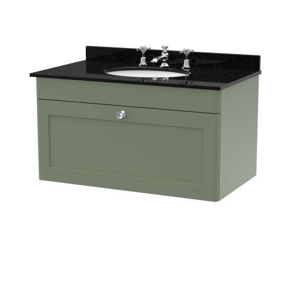 800mm Wall Hung 1 Drawer Vanity & Marble Top 3TH - Nuie CLC896BR3 Green, Green colour ,image 1