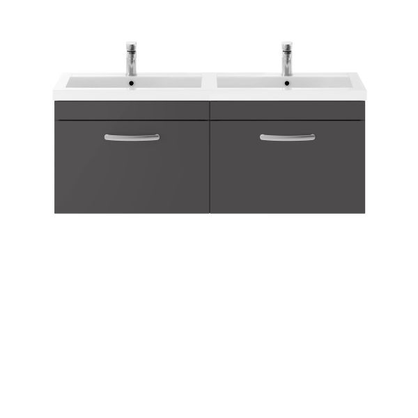 1200mm Wall Hung Cabinet With Double Basin - Nuie ATH077C Gloss Grey, Grey colour ,image 1