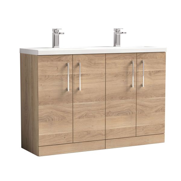 1200mm Floor Standing 4-Door Vanity & Double Basin - Nuie ARN3003F Oak, Oak colour ,image 1