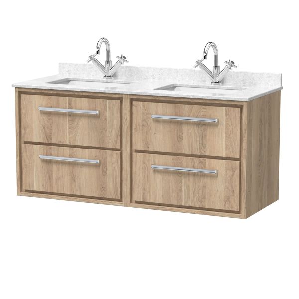 1200mm Wall Hung 4-Drawer Vanity with Marble Worktop Basin - Hudson Reed LIL3024WS2 Oak, Oak colour ,image 1