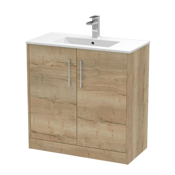 800mm Floor Standing 2 Door Vanity & Basin 2 - Hudson Reed JNU1805B Oak, Oak colour ,image 1