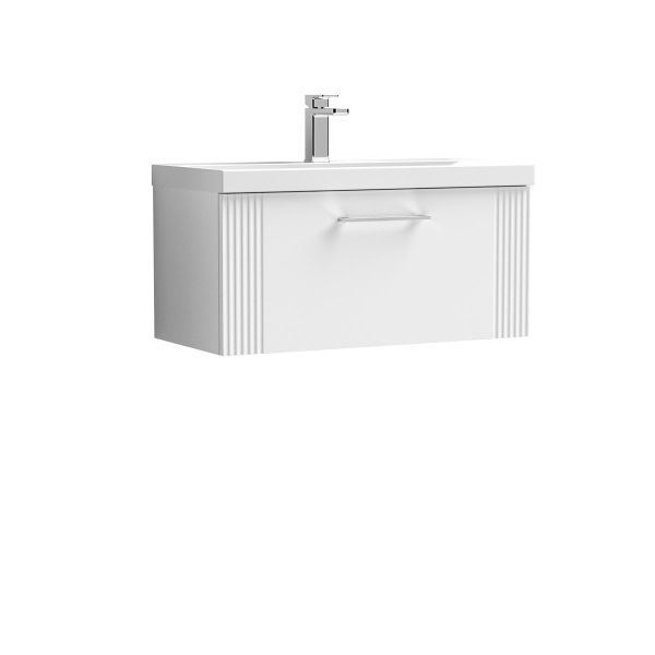 800mm Wall Hung Single Drawer Vanity & Basin 3 - Nuie DPF196D White, White colour ,image 1