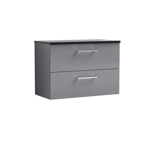 800mm Wall Hung 2 Drawer Vanity & Laminate Top - Nuie ARN2226LSB Grey, Grey colour ,image 1