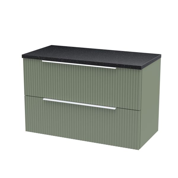800mm Wall Hung 2 Drawer Vanity & Laminate Top - Hudson Reed DFF895LSB Green, Green colour ,image 1