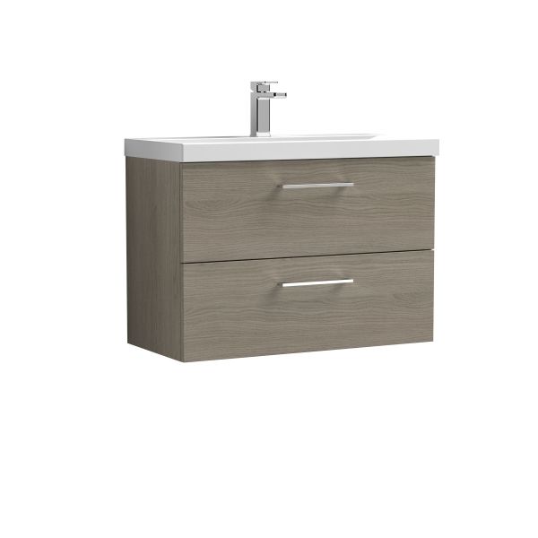 800mm Wall Hung 2 Drawer Vanity & Basin 1 - Nuie ARN2526A Oak, Oak colour ,image 1