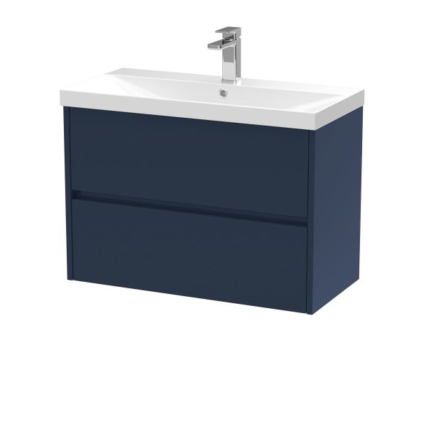 800mm Wall Hung 2-Drawer Unit & Basin 3 - Nuie HAV2906D Blue, Blue colour ,image 1