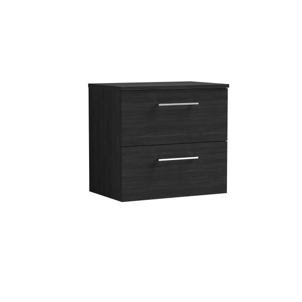 600mm Wall Hung 2 Drawer Vanity & Worktop - Nuie ARN624W Black, Black colour ,image 1