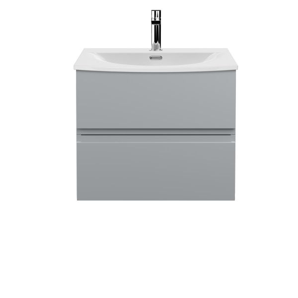 600mm Wall Hung 2 Drawer Vanity Unit & Basin 4 - Hudson Reed URB204G Satin Grey, Grey colour ,image 1