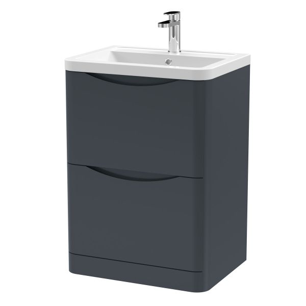 600mm Floor Standing 2 Drawer Vanity & Ceramic Basin - Nuie LUN1401A Black, Black colour ,image 1