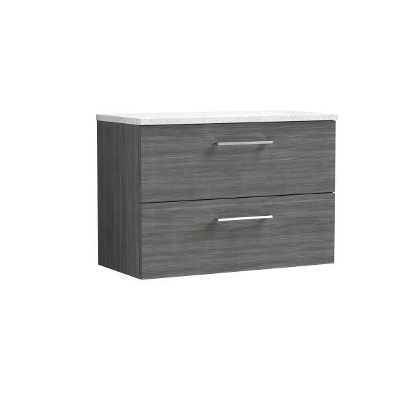 800mm Wall Hung 2 Drawer Vanity & Laminate Top - Nuie ARN526LSW Grey, Grey colour ,image 1