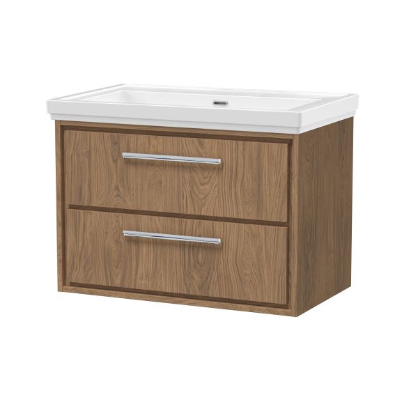 800mm Wall Hung 2-Drawer Vanity with Basin - 0 Tap Hole - Hudson Reed LIL2726H Oak, Oak colour ,image 1