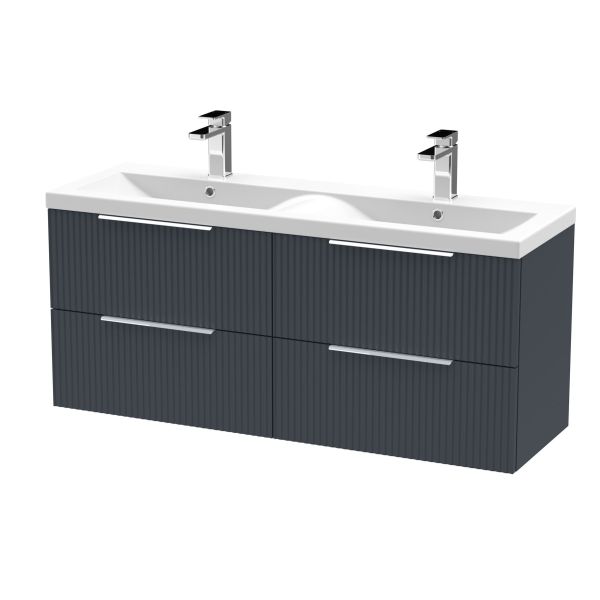 1200mm Wall Hung 4 Drawer Vanity & Double Basin - Hudson Reed DFF1493F Black, Black colour ,image 1