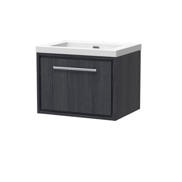 600mm Wall Hung Single Drawer Vanity with Basin - 0 Tap Hole - Hudson Reed LIL2222K Grey, Grey colour ,image 1