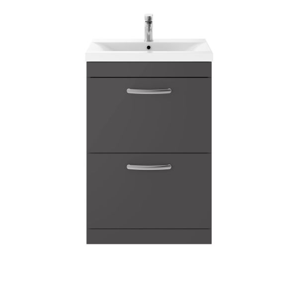 600mm Floor Standing Cabinet With Basin 1 - Nuie ATH076A Gloss Grey, Grey colour ,image 1