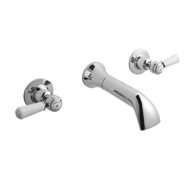 3 Tap Hole Wall Mounted Basin Mixer - Hudson Reed BC317DL Chrome, Chrome colour ,image 1