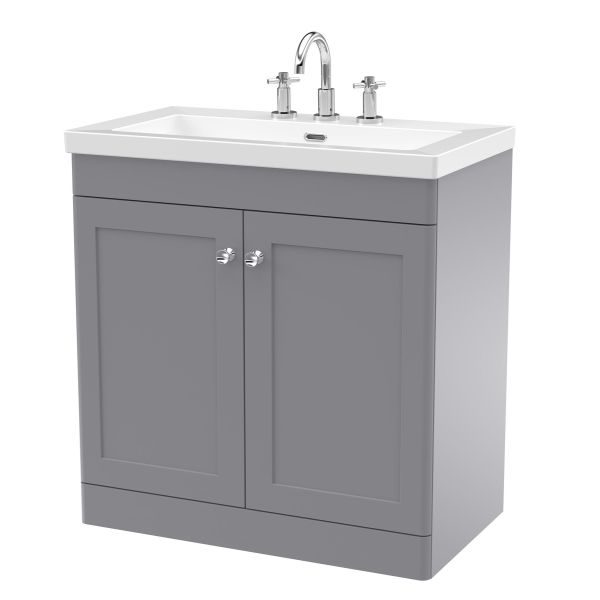 800mm Floor Standing 2-Door Vanity with Basin - 3 Tap Hole - Nuie CLC226M Grey, Grey colour ,image 1