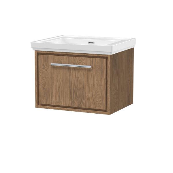 600mm Wall Hung Single Drawer Vanity with Basin - 0 Tap Hole - Hudson Reed LIL2722H Oak, Oak colour ,image 1