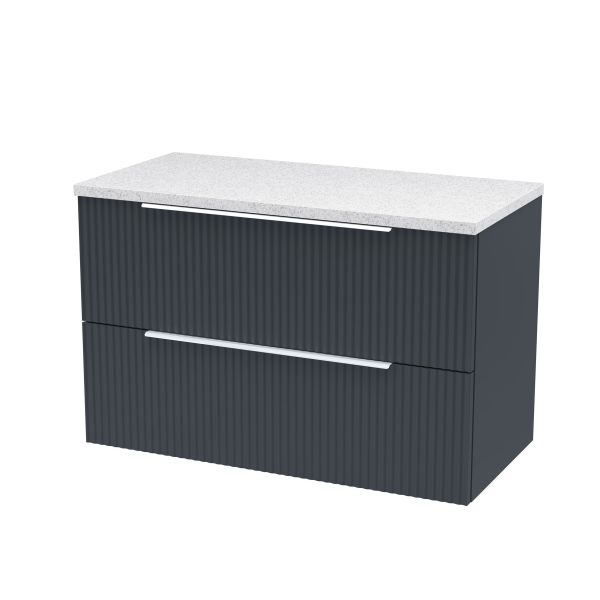 800mm Wall Hung 2 Drawer Vanity & Laminate Top - Hudson Reed DFF1495LSW Black, Black colour ,image 1