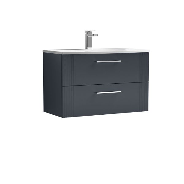 800mm Wall Hung 2 Drawer Vanity & Basin 4 - Nuie DPF1495G Black, Black colour ,image 1