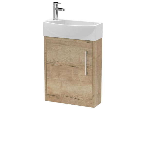 440mm Wall Hung 1 Door Unit & 1TH Basin RH - Hudson Reed JNU1861R Oak, Oak colour ,image 1