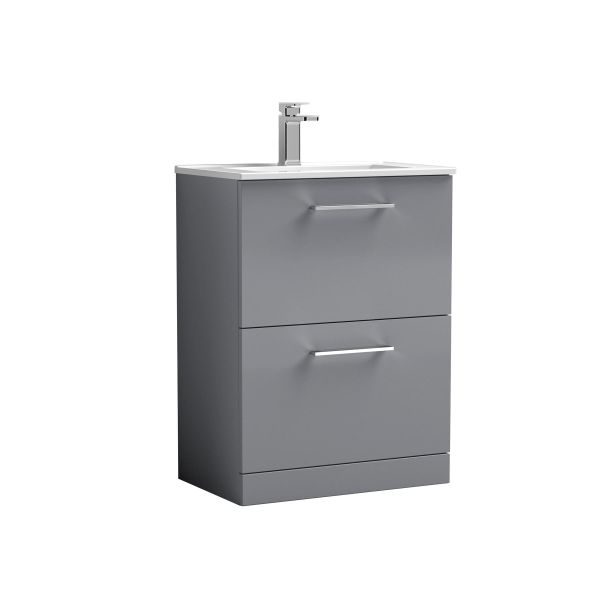 600mm Floor Standing 2 Drawer Vanity & Basin 2 - Nuie ARN2233B Grey, Grey colour ,image 1
