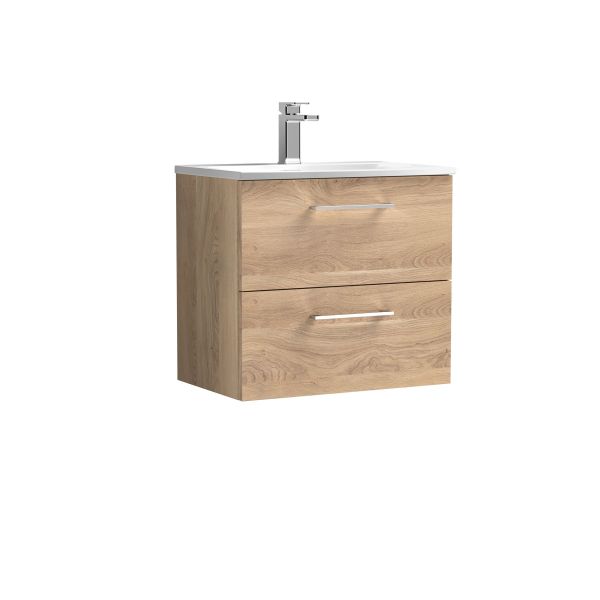 600mm Wall Hung 2-Drawer Vanity & Basin 4 - Nuie ARN3024G Oak, Oak colour ,image 1