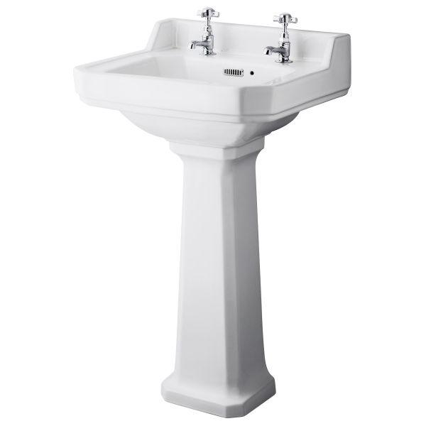 500mm Basin & Pedestal (2 Tap Hole) - Hudson Reed CCR018 White, White colour ,image 1