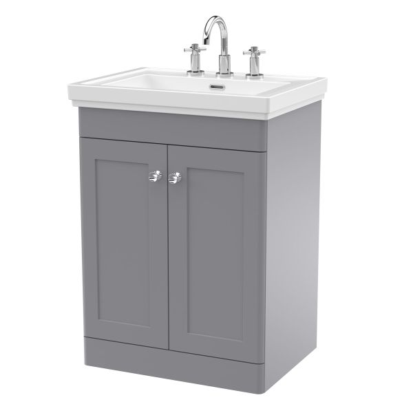 600mm Floor Standing 2-Door Vanity & Basin 3TH - Nuie CLC225B Grey, Grey colour ,image 1