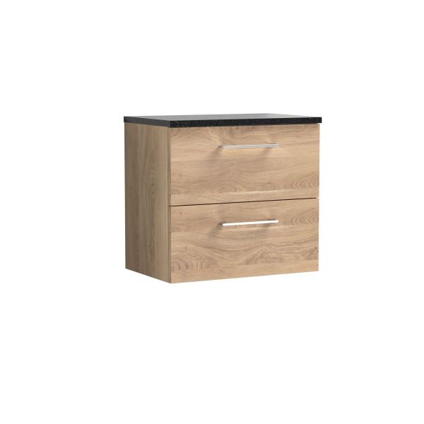 600mm Wall Hung 2-Drawer Vanity & Laminate Worktop - Nuie ARN3024LSB Oak, Oak colour ,image 1