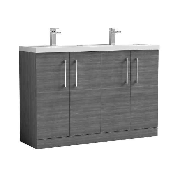 1200mm Floor Standing 4 Door Vanity & Double Basin - Nuie ARN503C Grey, Grey colour ,image 1