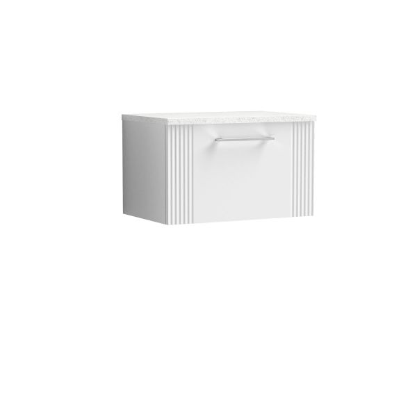 600mm Wall Hung Single Drawer Vanity & Laminate Top - Nuie DPF194LSW White, White colour ,image 1
