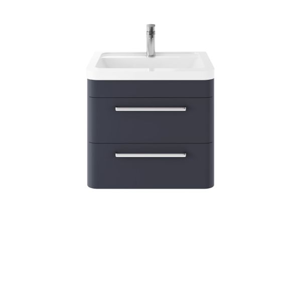 Wall Hung 600mm Cabinet & Ceramic Basin - Hudson Reed SOL302A Indigo Blue, Blue colour ,image 1
