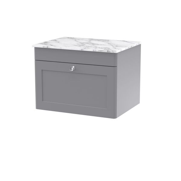 600mm Wall Hung 1-Drawer Vanity with Marble Top - Nuie CLC294CMT Grey, Grey colour ,image 1