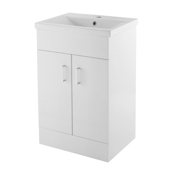 500mm Floor Standing Cabinet & Mid-Edge Basin - Nuie VTMW500E Gloss White, White colour ,image 1