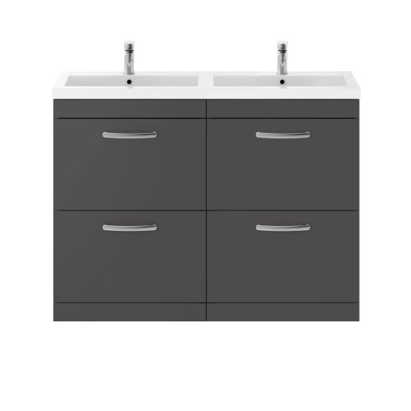 1200mm Floor Standing Cabinet With Double Basin - Nuie ATH076C Gloss Grey, Grey colour ,image 1