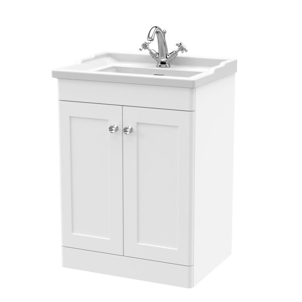 600mm Floor Standing 2 Door Vanity & Basin 1TH - Nuie CLC125F White, White colour ,image 1
