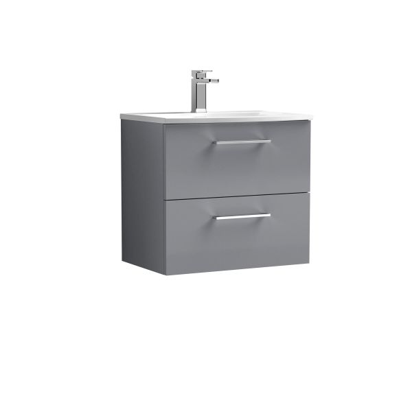 600mm Wall Hung 2 Drawer Vanity & Basin 4 - Nuie ARN2224G Grey, Grey colour ,image 1